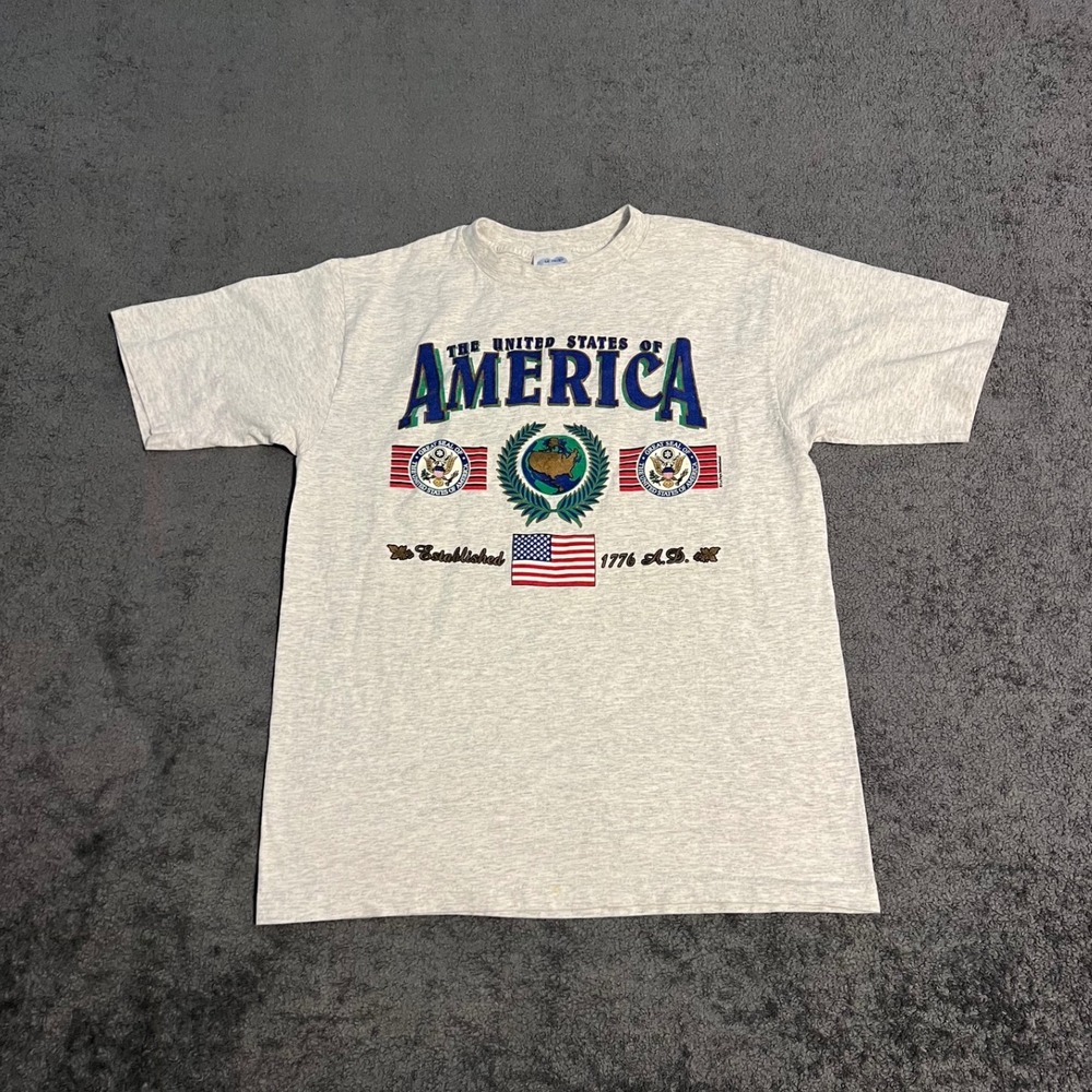 Vintage Le Pays International USA Graphic Shirt Gray Large Made in USA